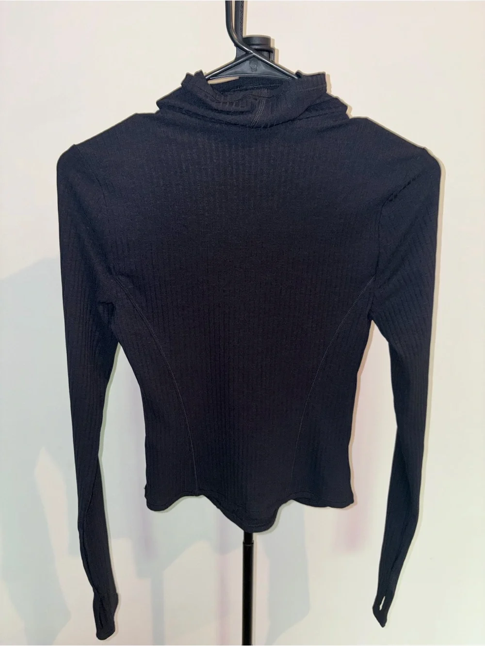 Free People Black Ribbed Long Sleeve Mock Neck Tee